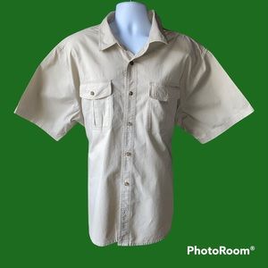 Cabelas Fishing Shirt Short Sleeve Khaki 100%  Cotton Size 2XL Regular